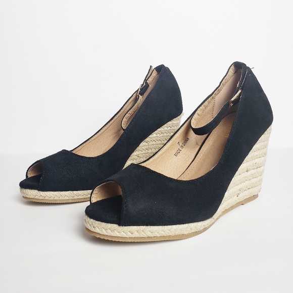 Kayleen by Los Angeles Shoes - 💗Kayleen Black Ankle Strap Espadrille Wedges